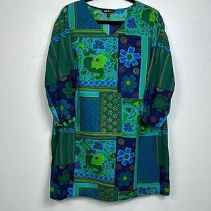 Ulla Popken Patchwork Floral Print Long Sleeve Dress Size 20/22